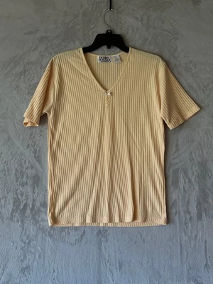 Debbie Morgan Women's Yellow Ribbed Short Sleeve Top Medium - Image 1 of 4