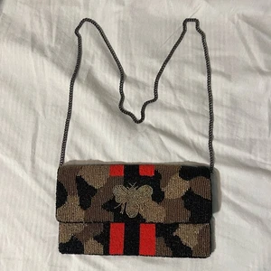 Shirdee Red Black Gold Striped Queen Bee Beaded Ladies Evening Handbag Purse - Picture 1 of 12