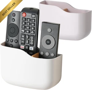 2 Pack Wall Mount Remote Holder White No-Drill Bedside Organizer for 2-3 Remotes - Picture 1 of 12