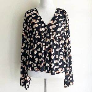 Zara Trafaluc Collection Medium Floral Print Blouse Long Sleeve Black Button - Picture 1 of 9