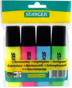 STANGER Textmarker Markierstift 4Stk, 4 Farben Gelb, Pink, Blau, Grün, 1-5mm - Bild 1 von 1