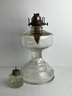 Vtg/Antique Clear Glass Kerosene Oil Lamp  Pedestal Base Vines Patterned Burner