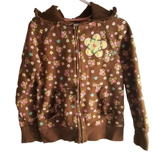 Osh Kosh Girls Floral Hooded Zip Up Long Sleeve Sweater Size 5 - Picture 1 of 5