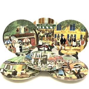 Platos de cena Guy Buffet French Café Scene Marche Aux Fleurs, juego completo de 6 - Imagen 1 de 14
