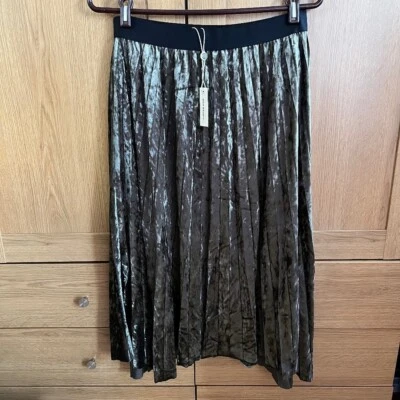 FALDA PLISADA DE TERCIOPELO APLASTADO VERDE SALVIA MAX STUDIO NUEVA CON ETIQUETAS Foto 1 de 4