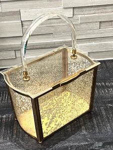 Majestic Hand Bag 1950s Sparkling Confetti Transparent Lucite Purse w/Brass - Picture 1 of 12