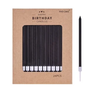24count Black Long Thin Birthday Candles Cake Candles Birthday Parties Wedding D - Picture 1 of 8