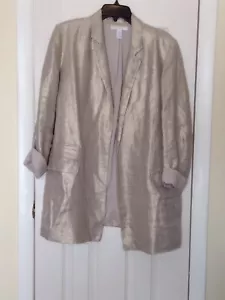 Chicos Blazer Boyfriend Jacket Size 2 / M Beige Linen w Metallic Gold Shimmer - Picture 1 of 3
