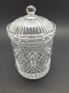 Lead Crystal BISCUIT JAR Canister w/Lid Check Cut 8" UNKNOWN MAKER - Picture 1 of 4
