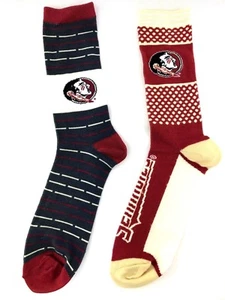 Florida State Seminoles College Gray Stripes & Maroon Dots Two Pack Crew Socks - Picture 1 of 1