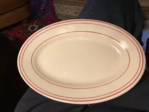 {4} Vintage Buffalo China 9 1'2" Oval Plate 3 Burgundy Stripes Restaurant Ware - Picture 1 of 1