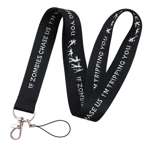If Zombies Chase Us I'm Tripping You Funny Joke Horror Halloween Neck Lanyard - Picture 1 of 3