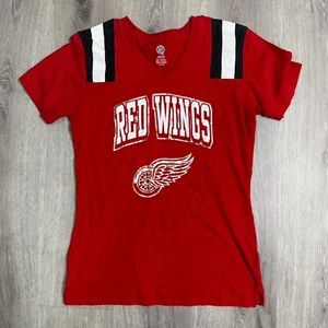 NHL Detroit Red Wings T-Shirt Women’s L Red V-Neck Striped Shoulders Graphic - Picture 1 of 5