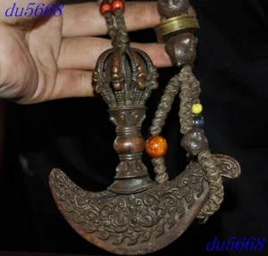 4.6" Antiguo templo budista tibetano hacha de bronce Vajra Phurpa daga equipo faqi - Imagen 1 de 9