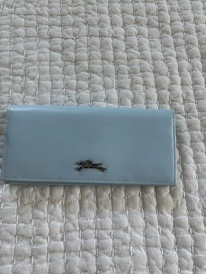 Cartera de cuero Longchamp azul claro caballo plateado nueva sin etiquetas Foto 1 de 4