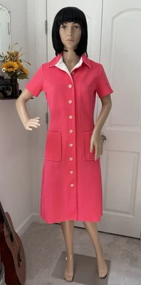 Vestido Lacoste Vintage Años 60 David Cristal Caliente Rosa y Blanco Camisa Deportiva Talla Pequeña Foto 1 de 4