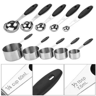 10 Pcs/Set Measuring Spoons Cups Multi-Color Baking Tools Stainless Steel - Image 1 of 4