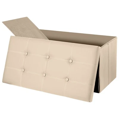 Banco otomano dobrável de armazenamento 30" capacidade 110L couro ecológico descanso para os pés cubo - Imagem 1 de 4