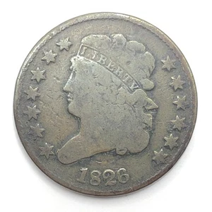 1826 Half Cent, Classic Head, Scarce Early Date Copper - Picture 1 of 2