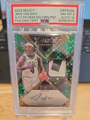 Parche automático Select Jrue Holiday X Factor 2023 PSA 8 Celtics 4/5 dorado Foto 1 de 2
