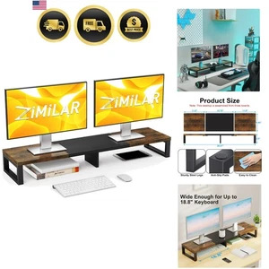 Dual Monitor Stand Riser for 2 Monitors Wooden Desk Organizer Home Office - Picture 1 of 9