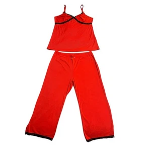 Love to Sleep Pajama Set 2 Piece Womens Size Large Red Black Cami Capri Bottoms - Picture 1 of 14