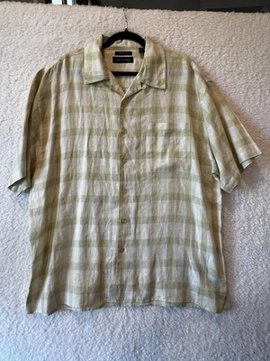 Grant Thomas 100 % lino manga corta abotonada talla XL amarillo a cuadros Foto 1 de 4