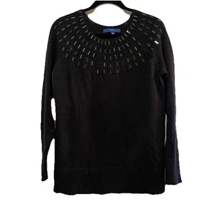 APT. Suéter 9 Negro Brillante Manga Larga Cuello Redondo Adornado Talla L - Imagen 1 de 5