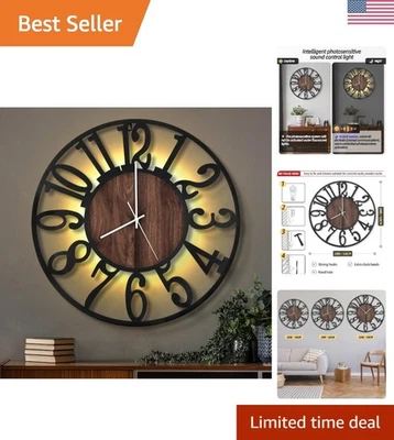 Relojes de pared grandes con luz nocturna a pilas, silenciosos sin tictac, rústicos... Foto 1 de 4