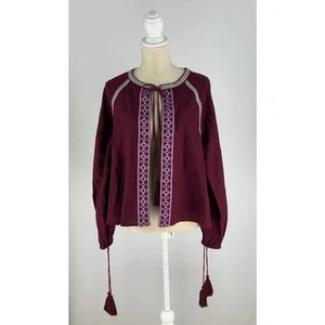 River Island Cardigan Embroidered Purple Womens Size Medium Tassel Cotton Boho - Picture 1 of 12