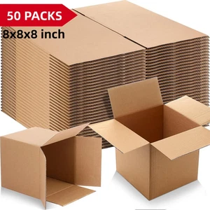 50PC Pack 8x8x8 Kraft Corrugated Boxes, Brown Cardboard Shipping Boxes Packaging - Picture 1 of 10