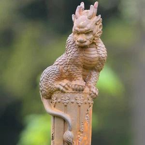 Rustic Cast Iron Dragon Climbing Pillar Garden Sculpture - Picture 1 of 6