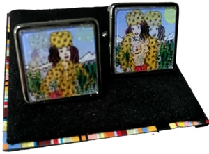 Paul Smith Lenticular Naked Lady Cufflinks | White Palladium | Leopard Theme - Picture 1 of 8