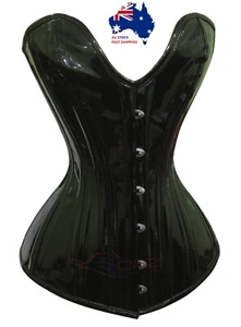 Steel Boned Waist Cincher Lacing Victorian Sexy Full bust Shiny PVC Corset C30 - Picture 1 of 9