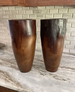 Two Wooden Vases Brown New - Picture 1 of 6