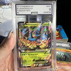 2014 Pokemon MEGA M Heracross EX 5/111 HOLO RARE Furious Fists Graded AGS 9 - Picture 1 of 2
