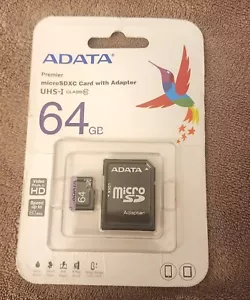 ADATA Premier micro SDHC/SDXC UHS-I U1 Class Memory Card with Adapter 64GB UHS-I - Picture 1 of 2