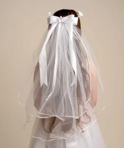 Mädchen weißer Schleifenschleier mit Blumentiara - Zubehör für besondere Anlässe - Bild 1 von 5