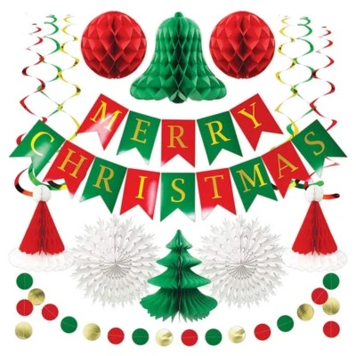 Red Green Christmas Hanging for Banner Paper Fan Decorations Joyful for Banner G - Image 1 of 4