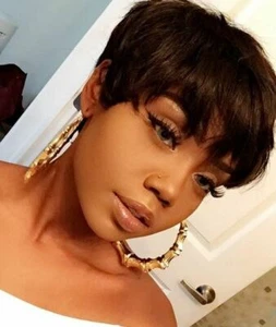 Short Black Pixie Real Human Hair Wigs for Women Natural Fashion Wigs Daily Use - Picture 1 of 11