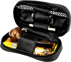 2er Pipe Bag Leather Look Black / Front Pocket/Zipper Pocket Back - Picture 1 of 3
