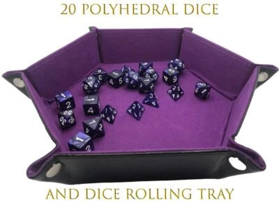 THE GRINNING GARGOYLE 20pcs DND Dice Dungeons And Dragons Dice Set + Dice Rolling Tray for D&D, RPG