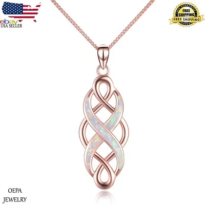 Collar Infinito Nudo Celta Ópalo Blanco Plata de Ley 925 Chapado en Oro Rosa Foto 1 de 4