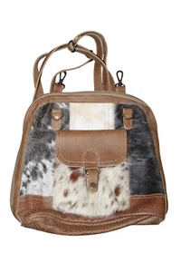 Myra Bag Cowhide Leather Backpack Purse With Pocket - Picture 1 of 5