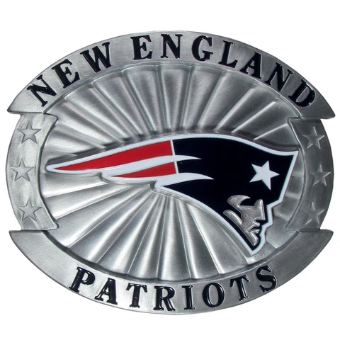 New England Patriots Over-sized 4" Pewter Metal Belt Buckle (NFL Football) Cover