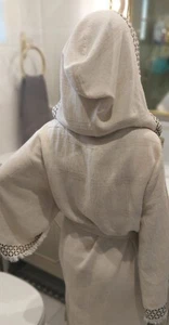 Linen Beachrobe Bathrobe with Fringes and handprinted pattern standard size - Picture 1 of 6