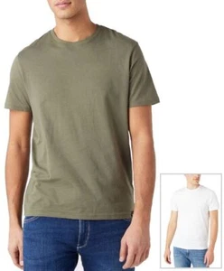 Paquete de 2 camisetas lisas Wrangler para hombre cuello redondo camiseta de algodón verde y blanco - Imagen 1 de 16