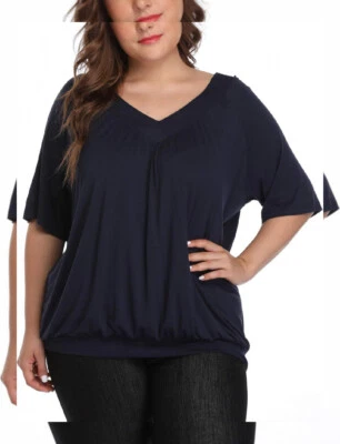 andy & natalie Women's Plus Size Tops Pleated V Neck Loose 3X-Large, Blue  - Image 1 of 4