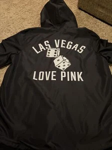 victoria secret Pink Black Windbreaker Jacket Las Vegas SzM Snap Up, Hooded - Picture 1 of 7