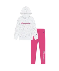 2pc Champion CAR950 Girls Hoodie & Legging Set, White/Wow Pink Size 14/16 - Picture 1 of 3